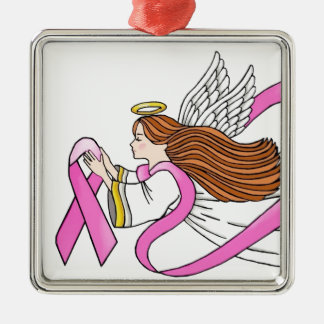 Ornamento De Metal Anjo da Consciência "Fita Rosa"