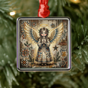 Ornamento De Metal Anjo de Natal em Papel de Embrulho de Arte Popular