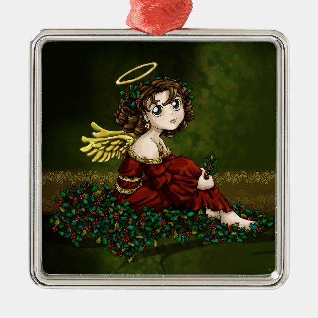 Ornamento De Metal Anjo do azevinho (Frente)