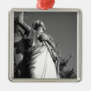 Ornamento De Metal Anjo em Preto e Branco