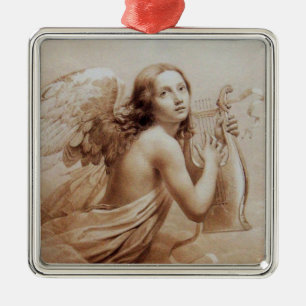 Ornamento De Metal ANJO que JOGA LYRA SOBRE as NUVENS, Brown
