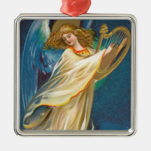 Ornamento De Metal Anjo Tocando Música Em Uma Harpa