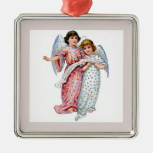 Ornamento De Metal Anjos em Rosa e Azul