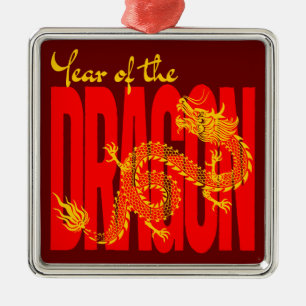 Ornamento De Metal Ano do Dragão Vermelho Dourado