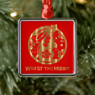 Ornamento De Metal Ano Novo Chinês Vermelho e Dourado