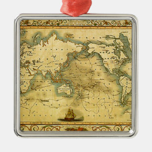Ornamento De Metal Antigo Mapa Mundial Antiquado