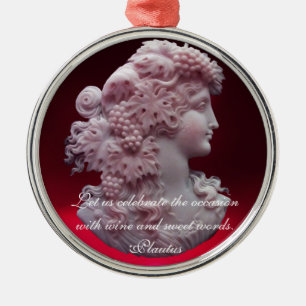 ORNAMENTO DE METAL ANTIQUE CAMEO, SENHORA COM QUOTAS DE VINHO DE UVAS
