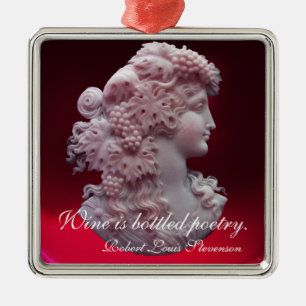 ORNAMENTO DE METAL ANTIQUE CAMEO, SENHORA COM QUOTAS DE VINHO DE UVAS
