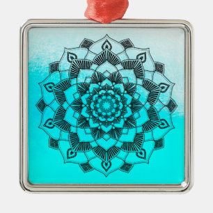 Ornamento De Metal Aqua Blue Mandala Abstrato Belo Natal