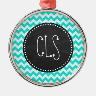 Ornamento De Metal Aqua Color Chevron; Vintage Chalkboard