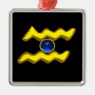 Ornamento De Metal AQUARIUS ZODIAC ANIVERSÁRIO JEWEL Blue Sapphire D