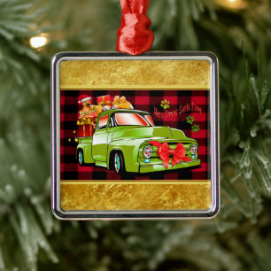 Ornamento De Metal Aqui vem o caminhão de desfile de Natal com Papais