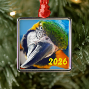 Ornamento De Metal Arara Azul e Amarela Cabeça Inclinada para o Lado