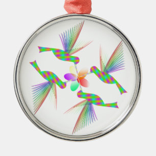 Ornamento De Metal Arco-Íris Hummingbird Beijando Flor