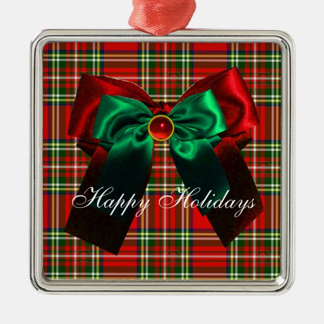 ORNAMENTO DE METAL ARCOS DE NATAL VERDE ESCOCÊS TARTAN E VERMELHO (Frente)