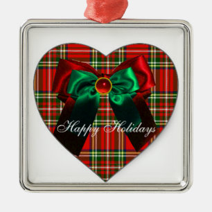 ORNAMENTO DE METAL ARCOS ESCOCÊS TARTAN E VERMELHO NATAL VERDE CORAÇÃ