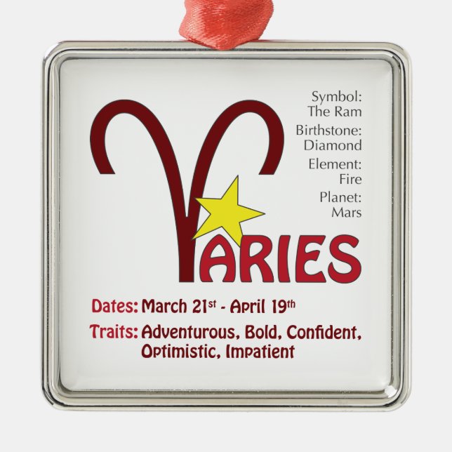 Ornamento De Metal Aries Traits Square Ornament (Frente)