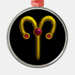 Ornamento De Metal ARIES ZODIAC BIRTHDAY JEWEL Red Ruby Dourado