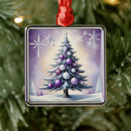 Ornamento De Metal Art Deco Natal Roxo e Silver Haze