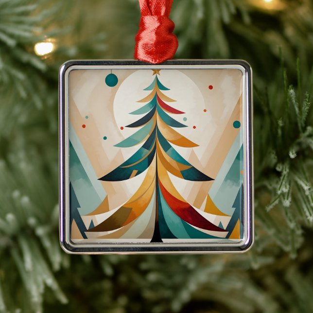 Ornamento De Metal Art Deco Ramificações geométricas de Natal com pen (Árvore)