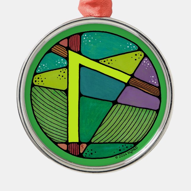 Ornamento De Metal Art Nouveau Laguz Rune of Life (Frente)