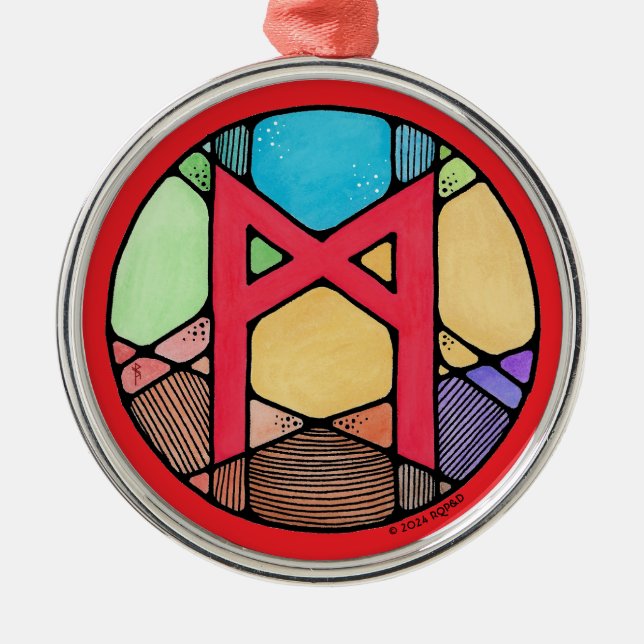 Ornamento De Metal Art Nouveau Mannaz Rune of Humanity (Frente)