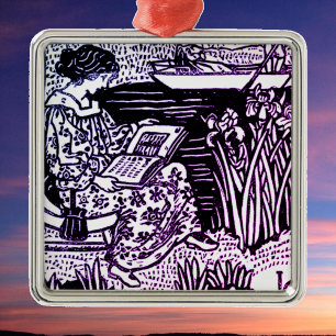 Ornamento De Metal Art Nouveau Woman Lendo