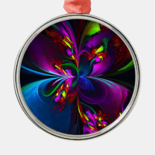 Ornamento De Metal Arte abstrata floral moderna padrão vermelho e azu