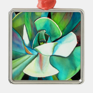 Ornamento De Metal Arte azul e verde do Succulent do deserto do