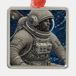 Ornamento De Metal Arte de IA Astronauta no Espaço