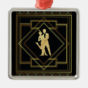 Ornamento De Metal Arte Deco - Geométrica a preto e ouro