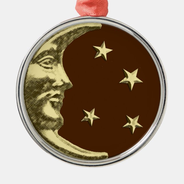 Ornamento De Metal Arte Deco Lua e Estrelas - Castanho e Dourado (Frente)