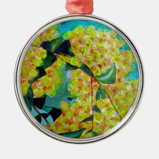 Ornamento De Metal Arte floral australiana original de Wattle (Frente)