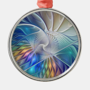 Ornamento De Metal Arte Floral Fractal, Flor Abstracta Colorida