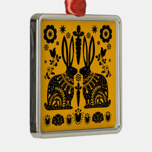 Ornamento De Metal Arte Foliar Nórdica Escandinava do Coelho