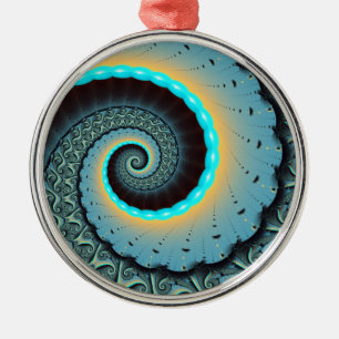 Ornamento De Metal Arte Fractal Espiral Azul Turquesa Abstrato Laranj