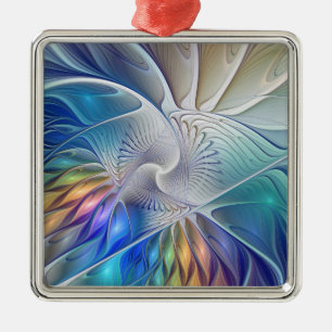 Ornamento De Metal Arte Fractal Floral, Flor Abstrato Colorida