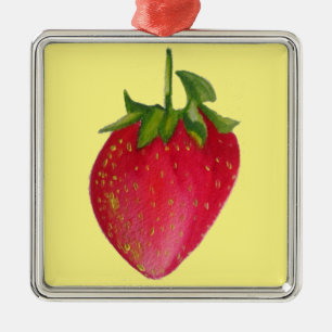 Ornamento De Metal Arte macro de fruta aquosa Juicy Strawberry