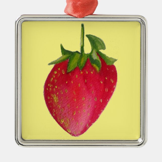 Ornamento De Metal Arte macro de fruta aquosa Juicy Strawberry (Frente)