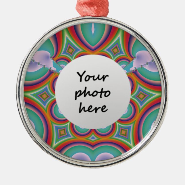 Ornamento De Metal Arte Psicodélico de Arco-Íris com Foto Personaliza (Frente)