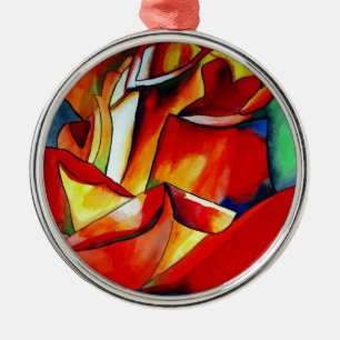 Ornamento De Metal Arte rosa de aquarela vermelha