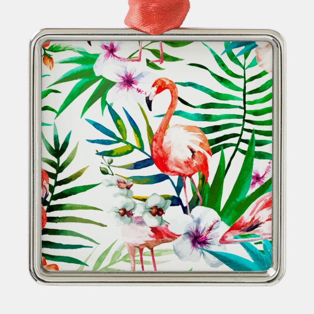 Ornamento De Metal Arte tropical flamingo (Frente)