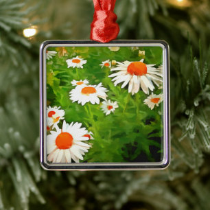 Ornamento De Metal Artista Brilhante Colorido White Garden Daisies v4