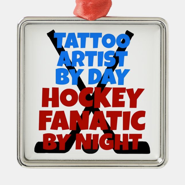 Ornamento De Metal Artista da Tatuagem do Hockey Lover (Frente)