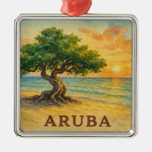 Ornamento De Metal Aruba Eagle Beach Divi Tree Golden Hour (Frente)