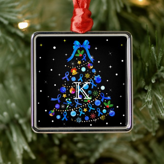 Ornamento De Metal Árvore Azul de Natal Autismo (Árvore)