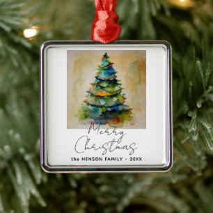 Ornamento De Metal Árvore de Natal Artística Desenho aquarela Festiva