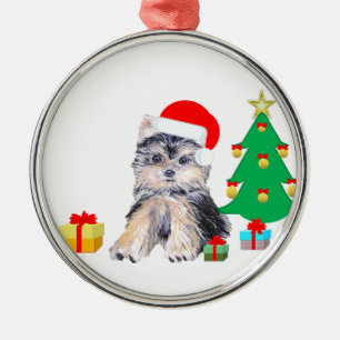Ornamento De Metal Árvore de Natal, cachorrinho Yorkshire fofo e pres