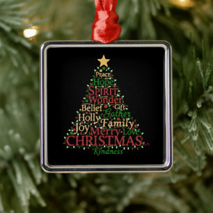 Ornamento De Metal Árvore de Natal com Arte de Palavras Festivas Pa