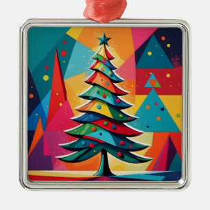 Ornamento De Metal Árvore de Natal em Camadas Geométricas de pop Art